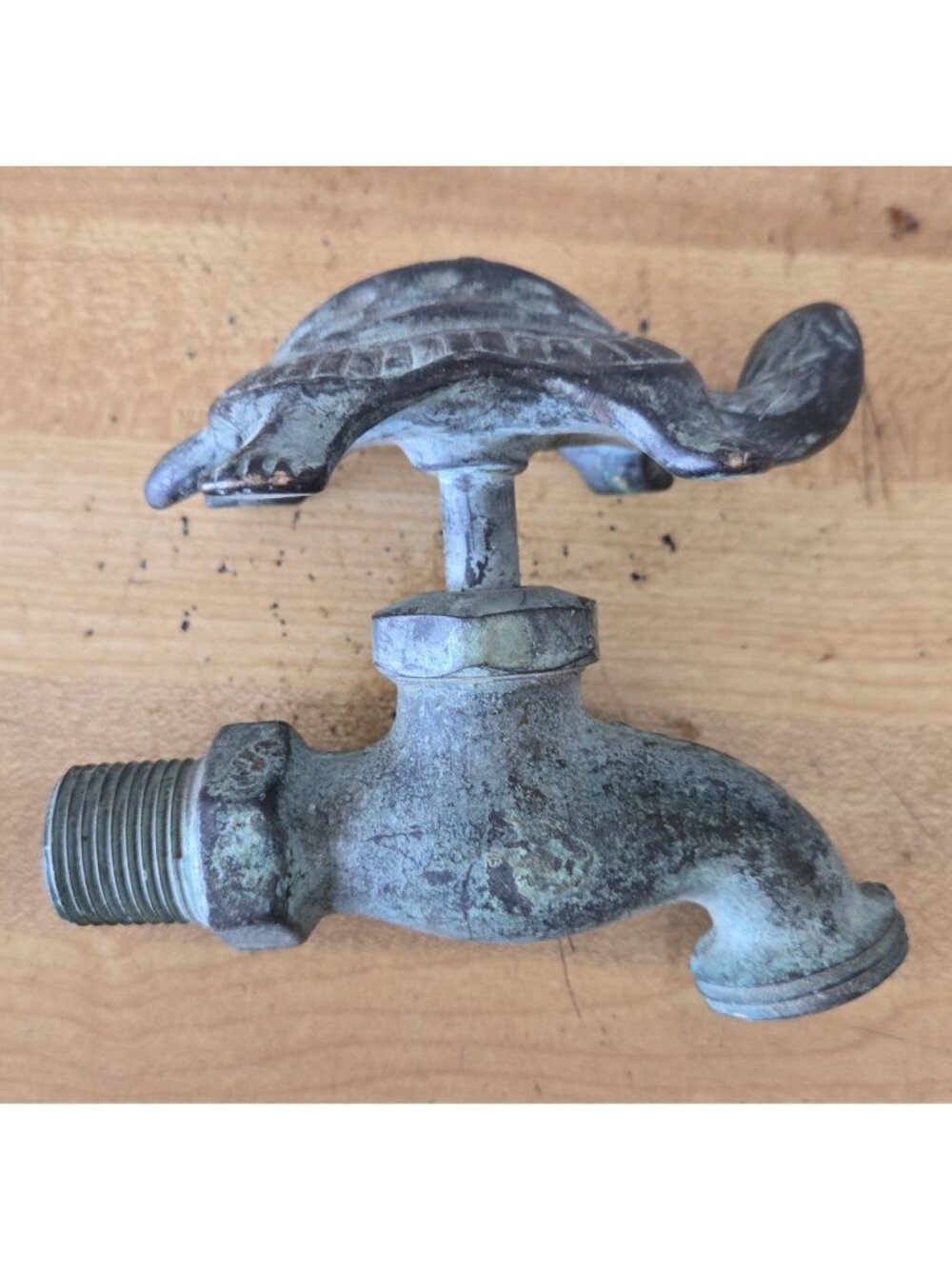 Vintage Solid Brass Turtle Garden Hose Spigot Verdigris Patina 4.5" Faucet Hose